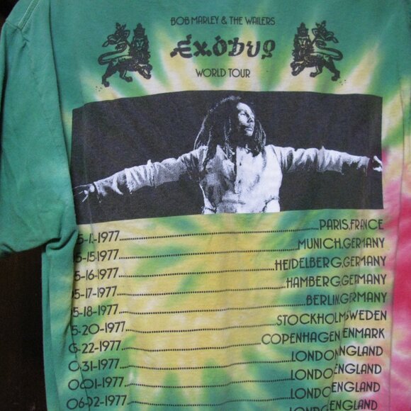 1977 BOB MARLEY EUROPEAN TOUR EXODUS T SHIRT MENS MEDIUM DATES LOCATIONS TIE DYE - Picture 2 of 9